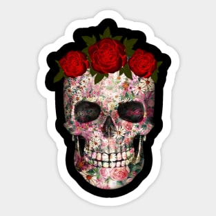 Floral skull with red roses crown Sticker